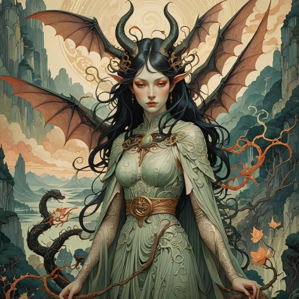 Detailed Female Demon Illustration