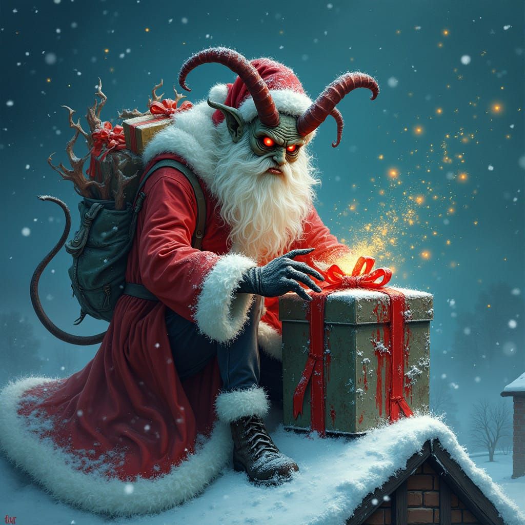 Evil Demon Father Christmas Delivers Damaged Gifts in Ominou...