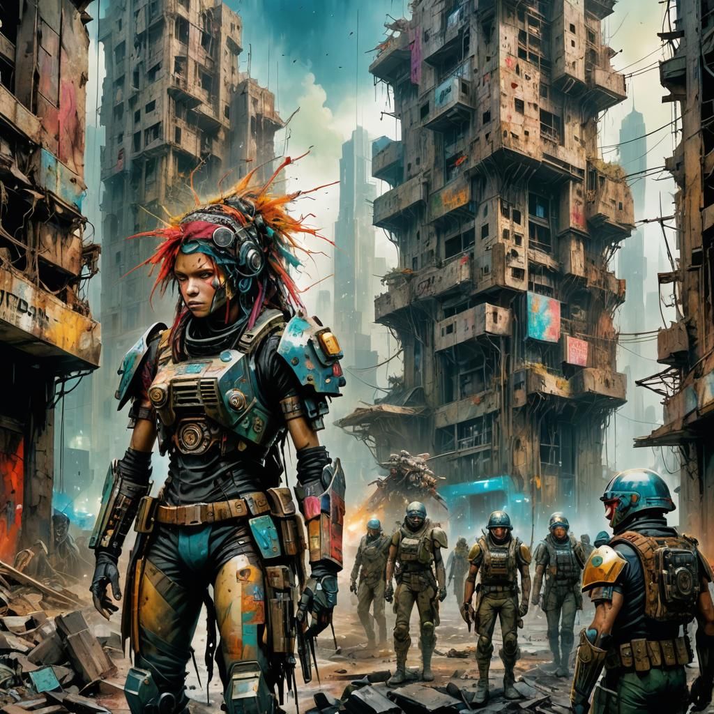 Mutant Soldiers in Dystopian City Ruins: Fantasy Art