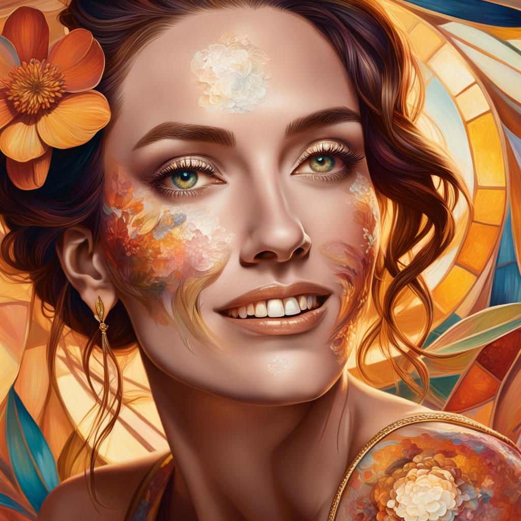 Radiant Beauty in Art Nouveau Oil Painting Style