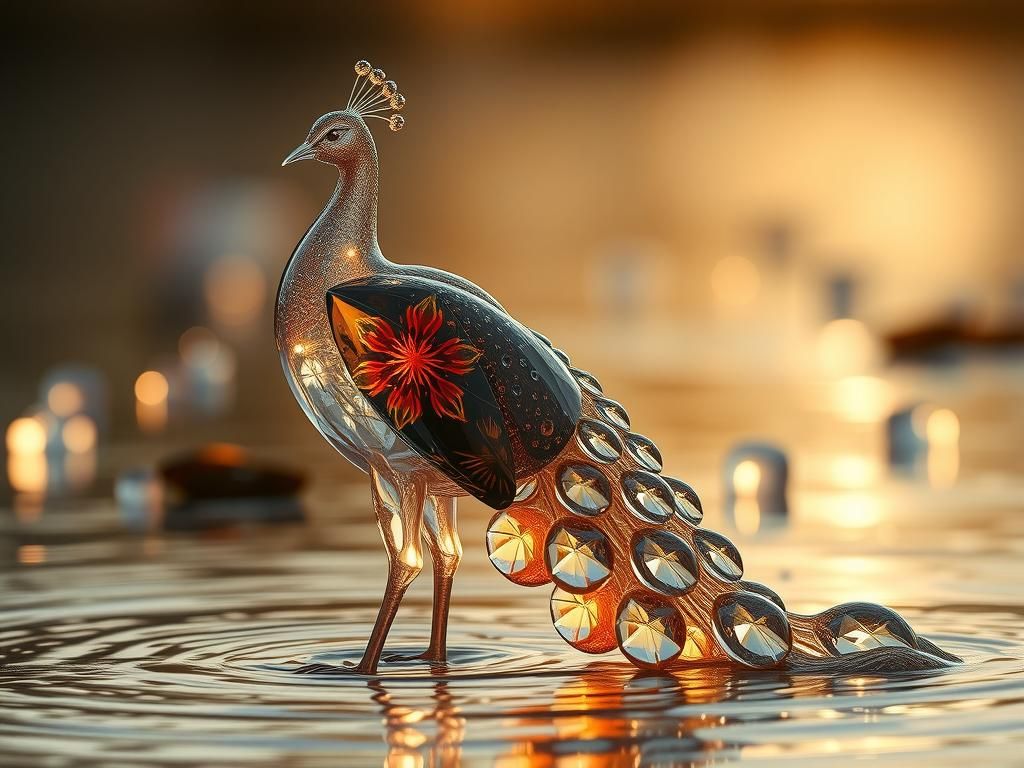 Crystal Peacock in River, Sunset Ethereal Light