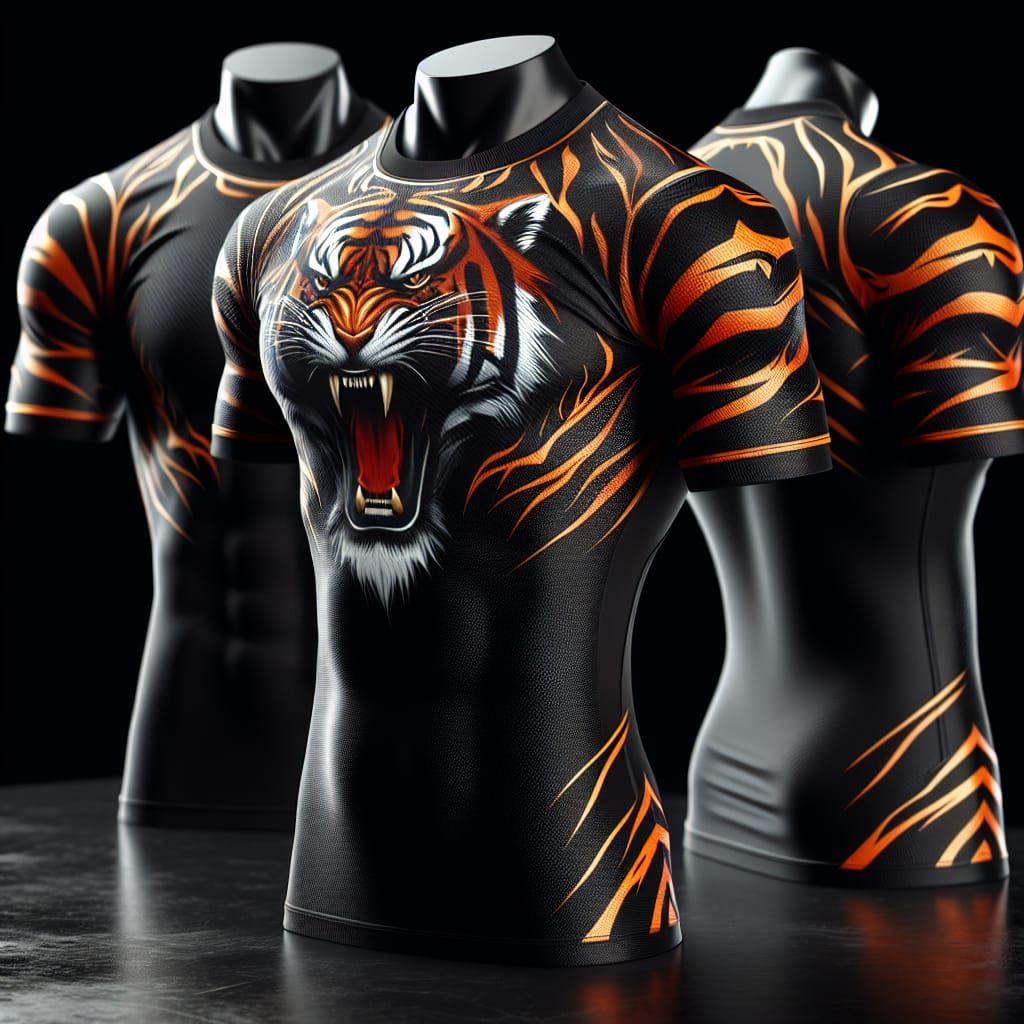 Black MMA Shirt with Orange Tiger Stripes