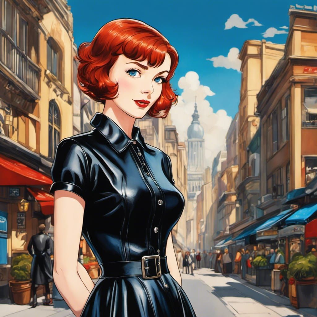 1950s Anime Woman in City Street