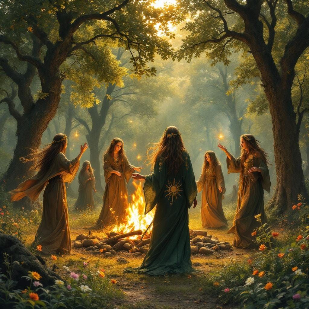 Witches' Bonfire Celebration in Fantasy Art Style