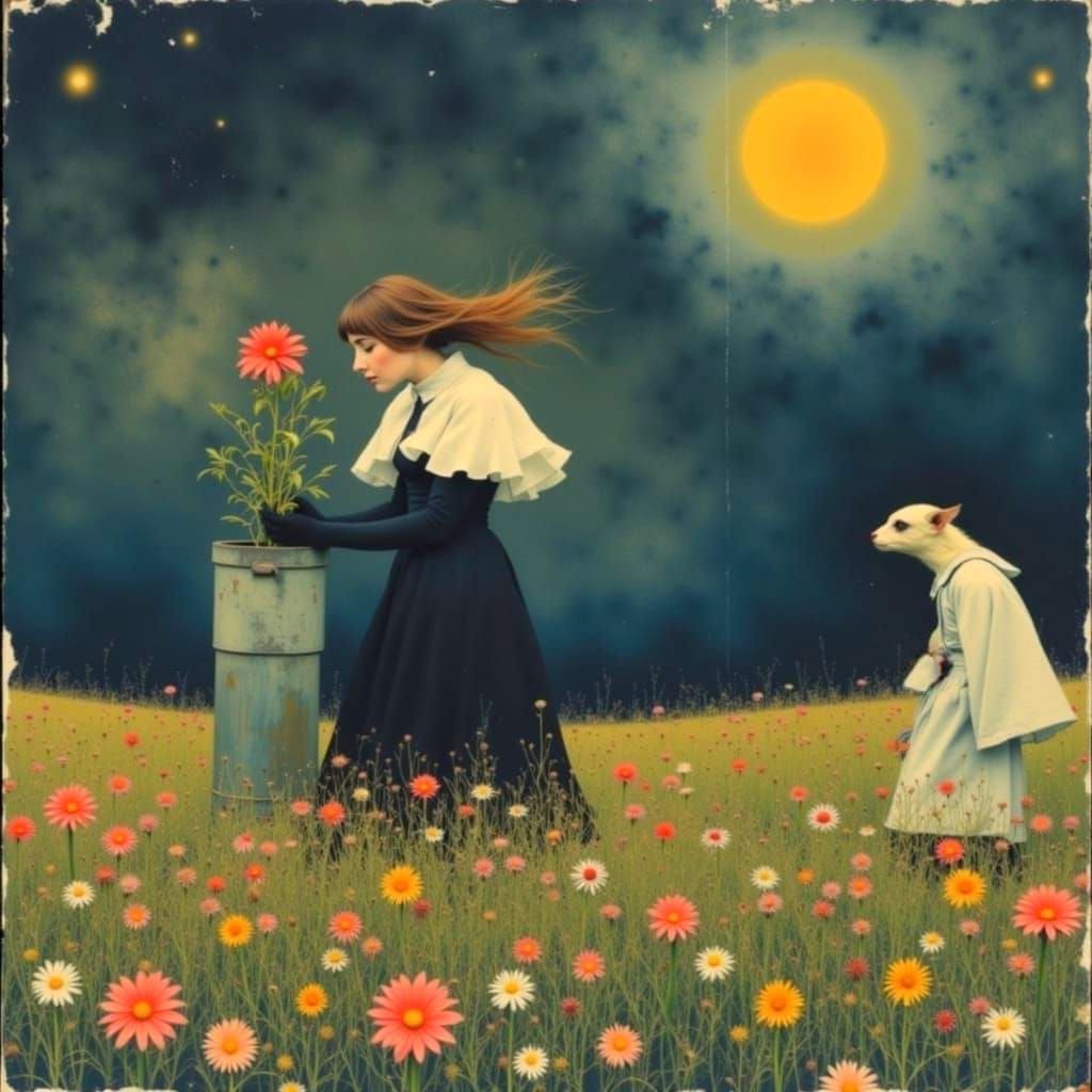 Kenneth Paul Bloch Style Illustration with Atmospheric Effec...