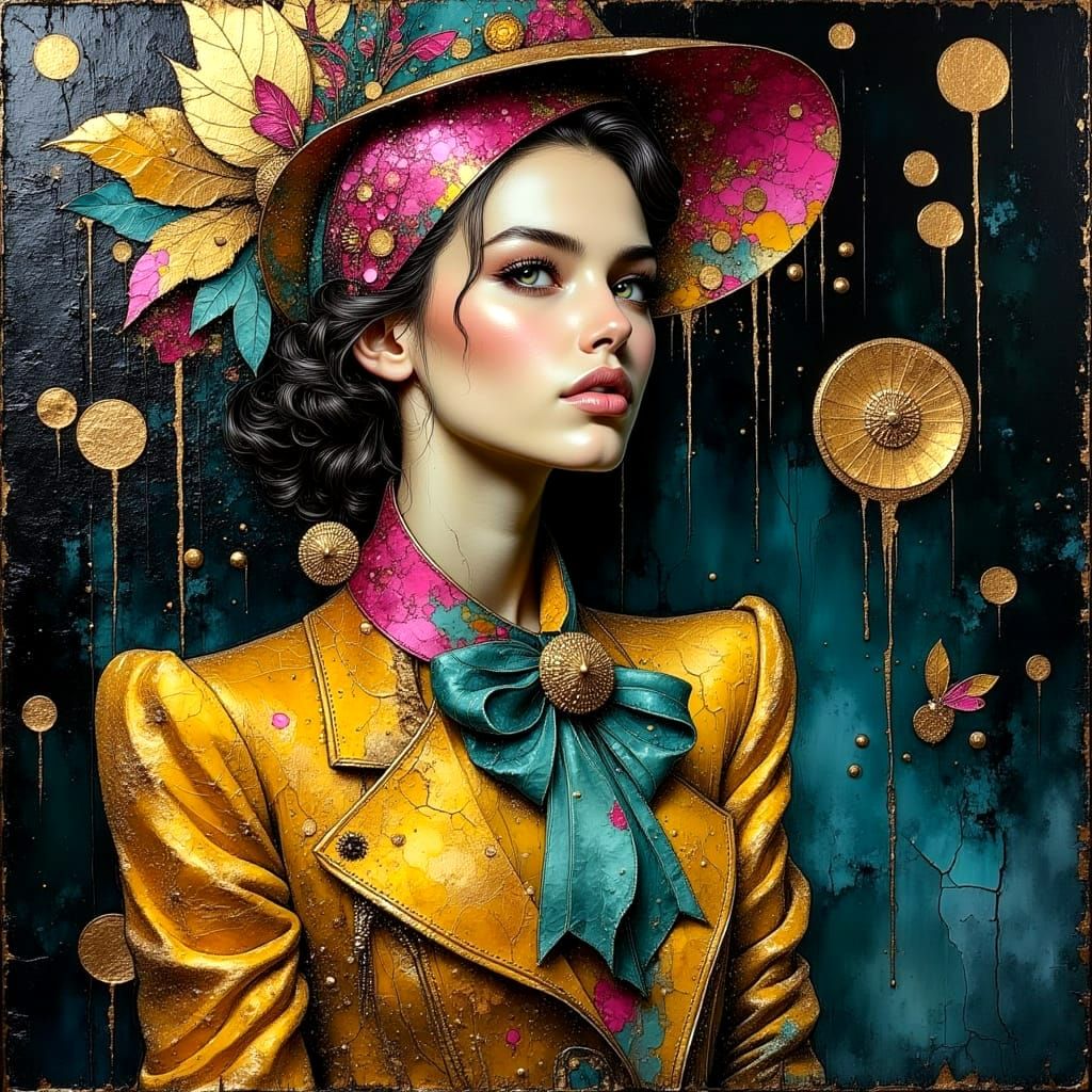 Casual Woman in Gold Light: Impasto Oil Painting