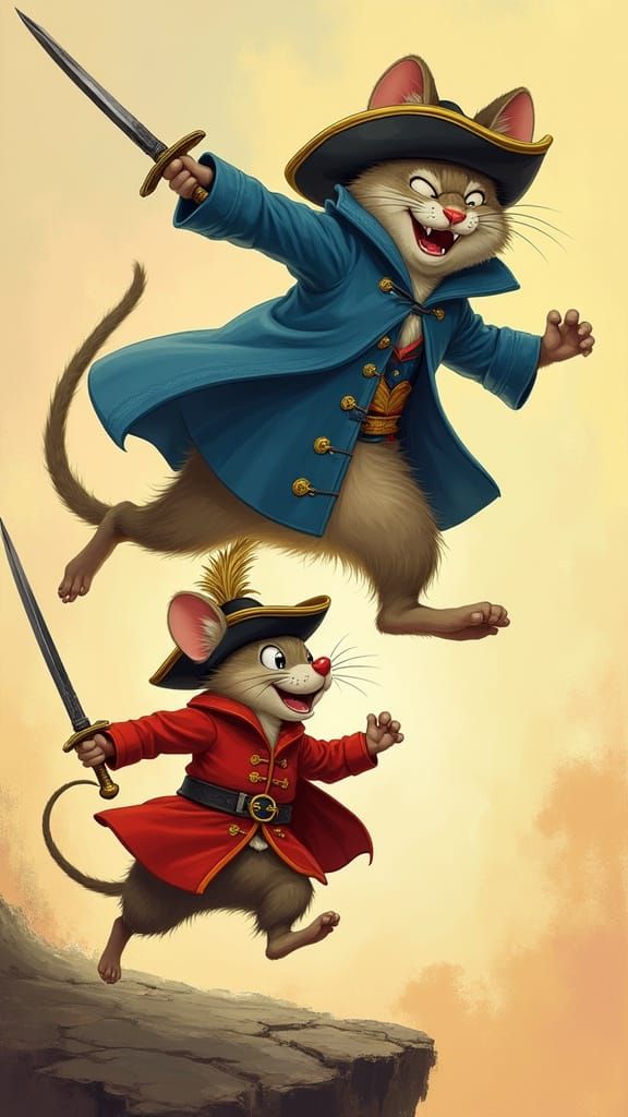 Mouse and Cat Duel: Airbrushed Illustration
