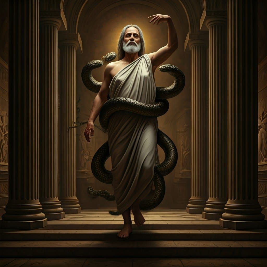 Mature Figure Transforms into a Woman Amidst Ancient Corinth...