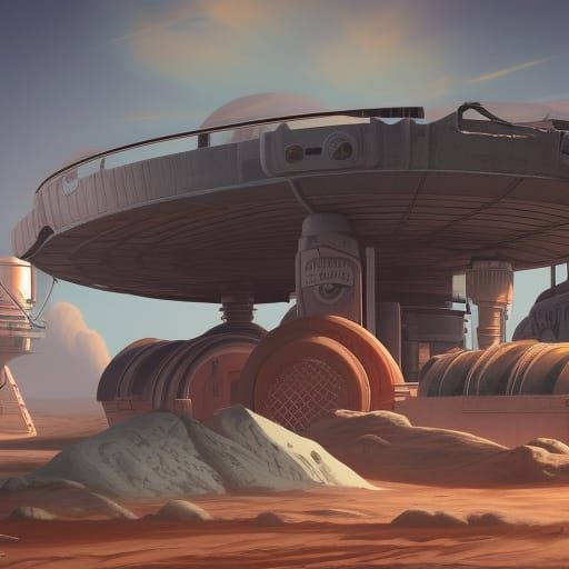 Retro Gas Station on Mars in Detailed Matte Painting