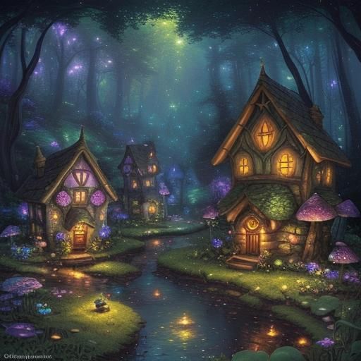 Fantastical Fairy Village with Mushroom Houses