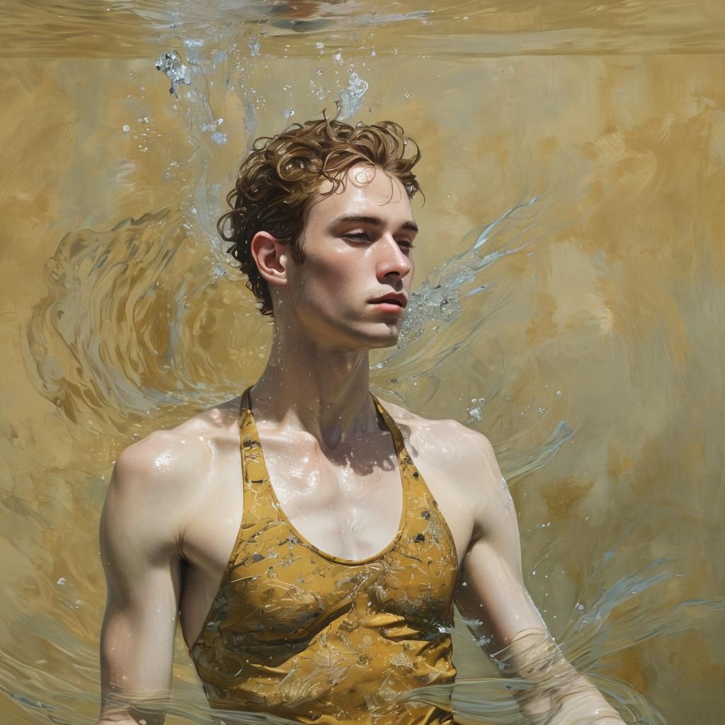 Underwater Swimmer Portrait in Acrylic Style