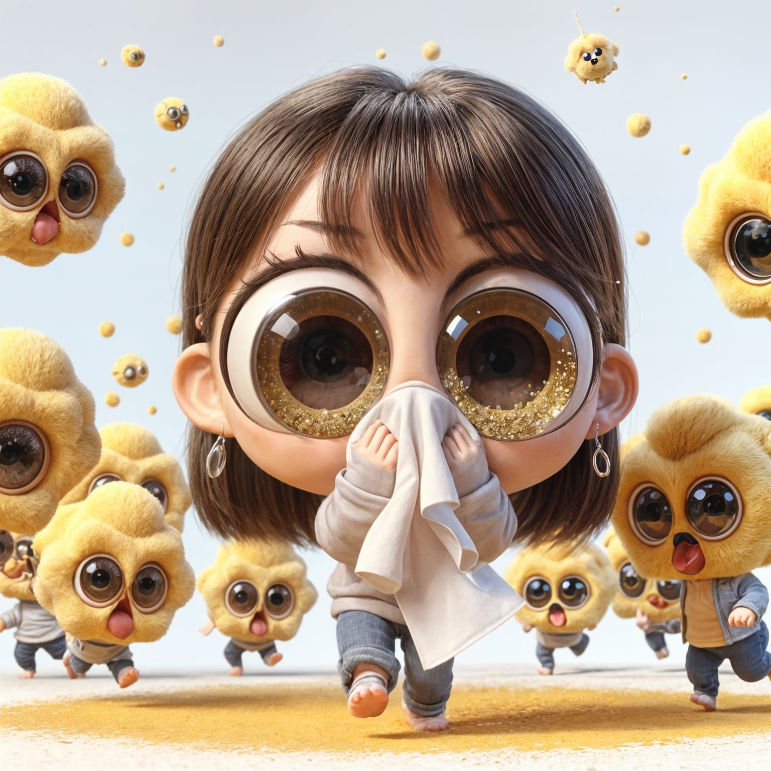 Girl's Chibi Encounter with Playful Pollen