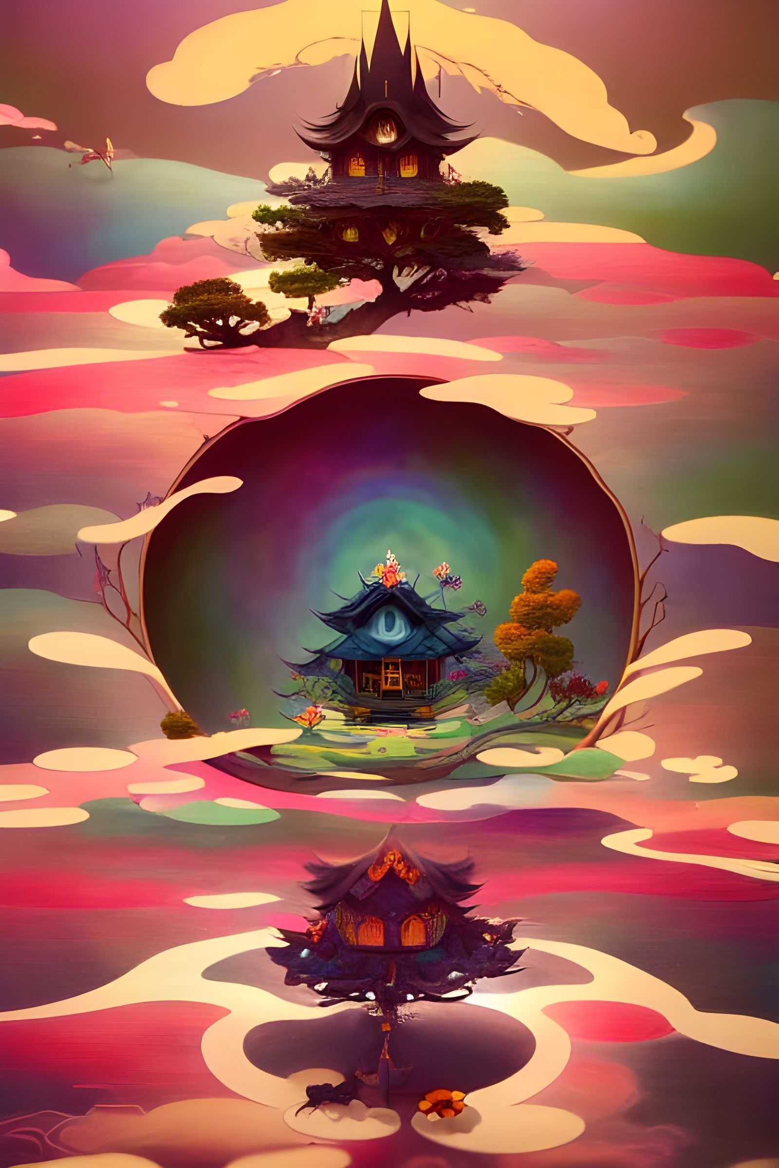 Ethereal Treehouse in Applique Needlework Style