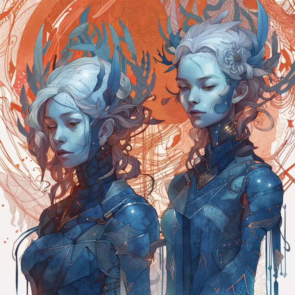 Warlocks in Dark Blue Armor: Digital Fantasy Art