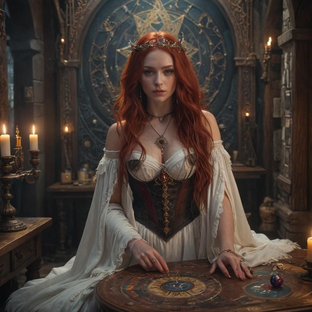 Goddess with Red Hair in Fantasy Art Style