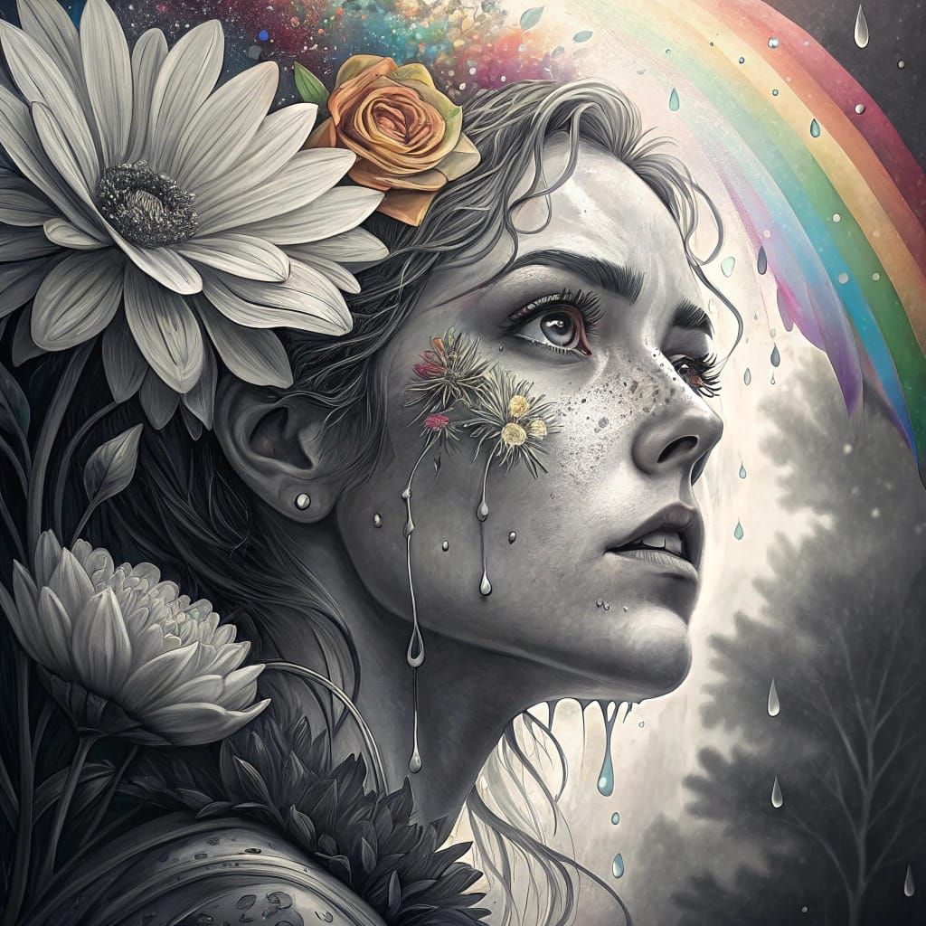 Rainbow Ink Splash: Surreal Female Portrait