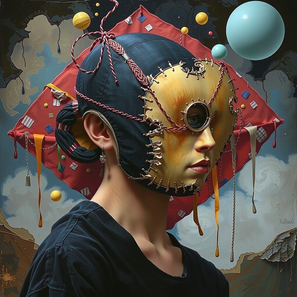 3D Patchwork Quilt Face with Glassy Sheen