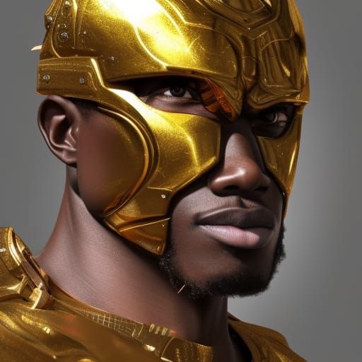 African Man in Golden Armor: Hyperrealistic Portrait
