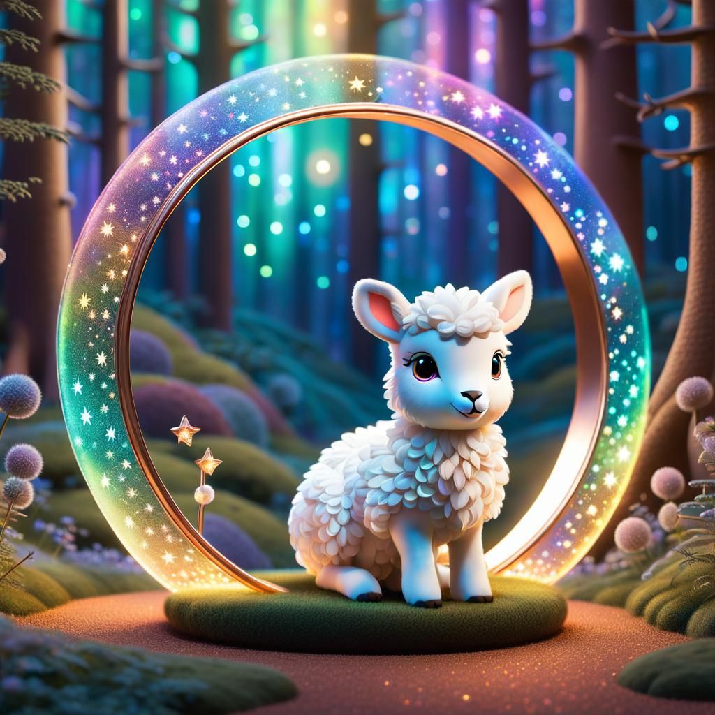 Baby Lamb in Iridescent Ring, Digital Art