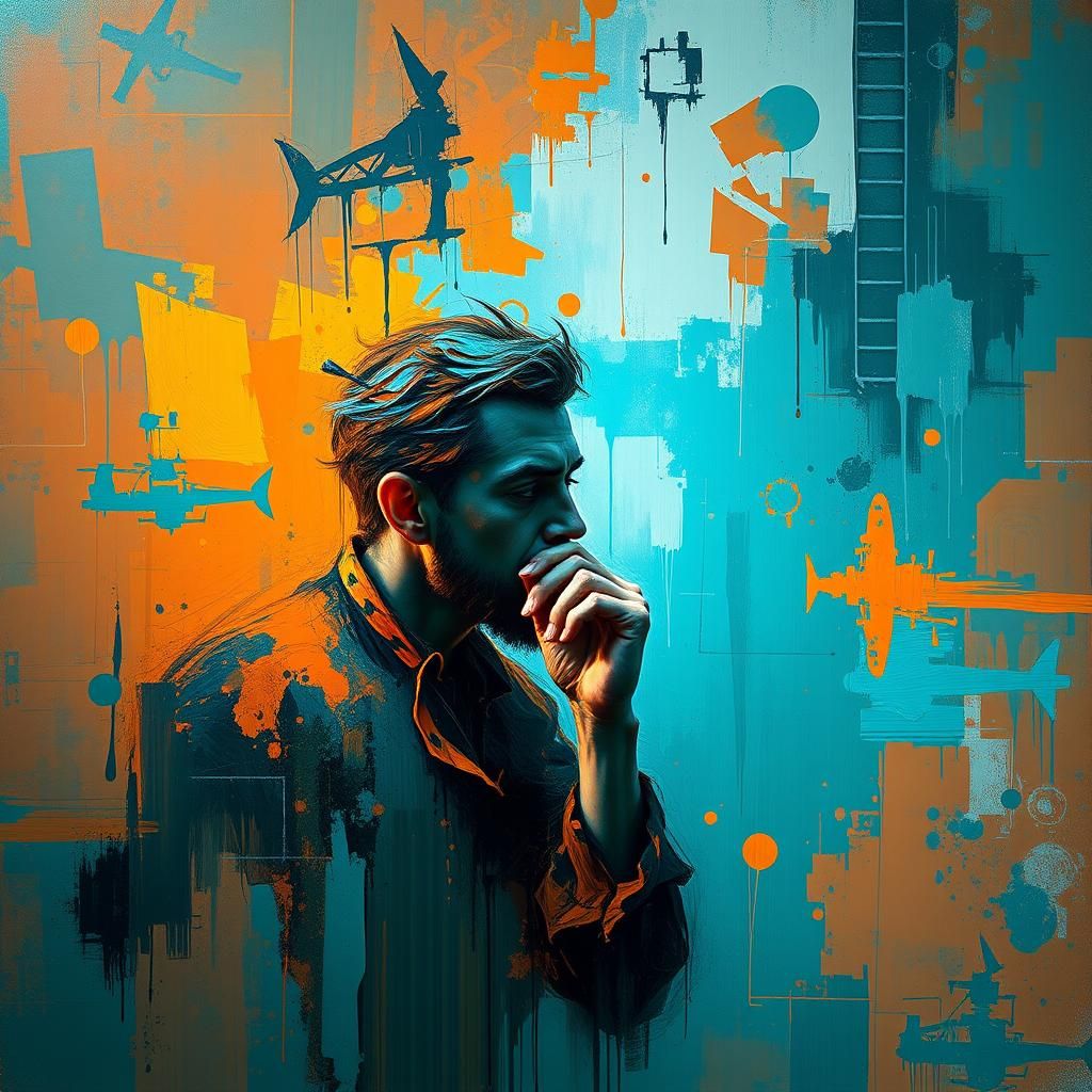 Abstract Thinker in Oil Paint and Pastels