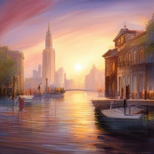 Bikini Girl Sunbathing on Wet Sidewalk: Photorealistic Digit...