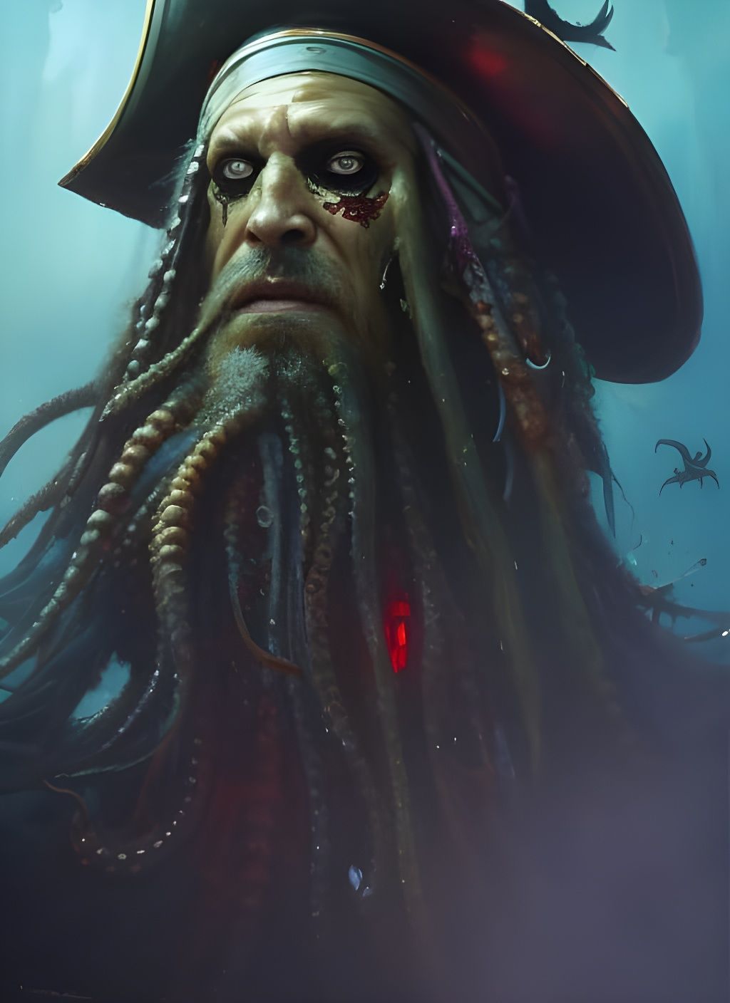 Eldritch Cthulhu Pirate Captain Portrait in Horror Style