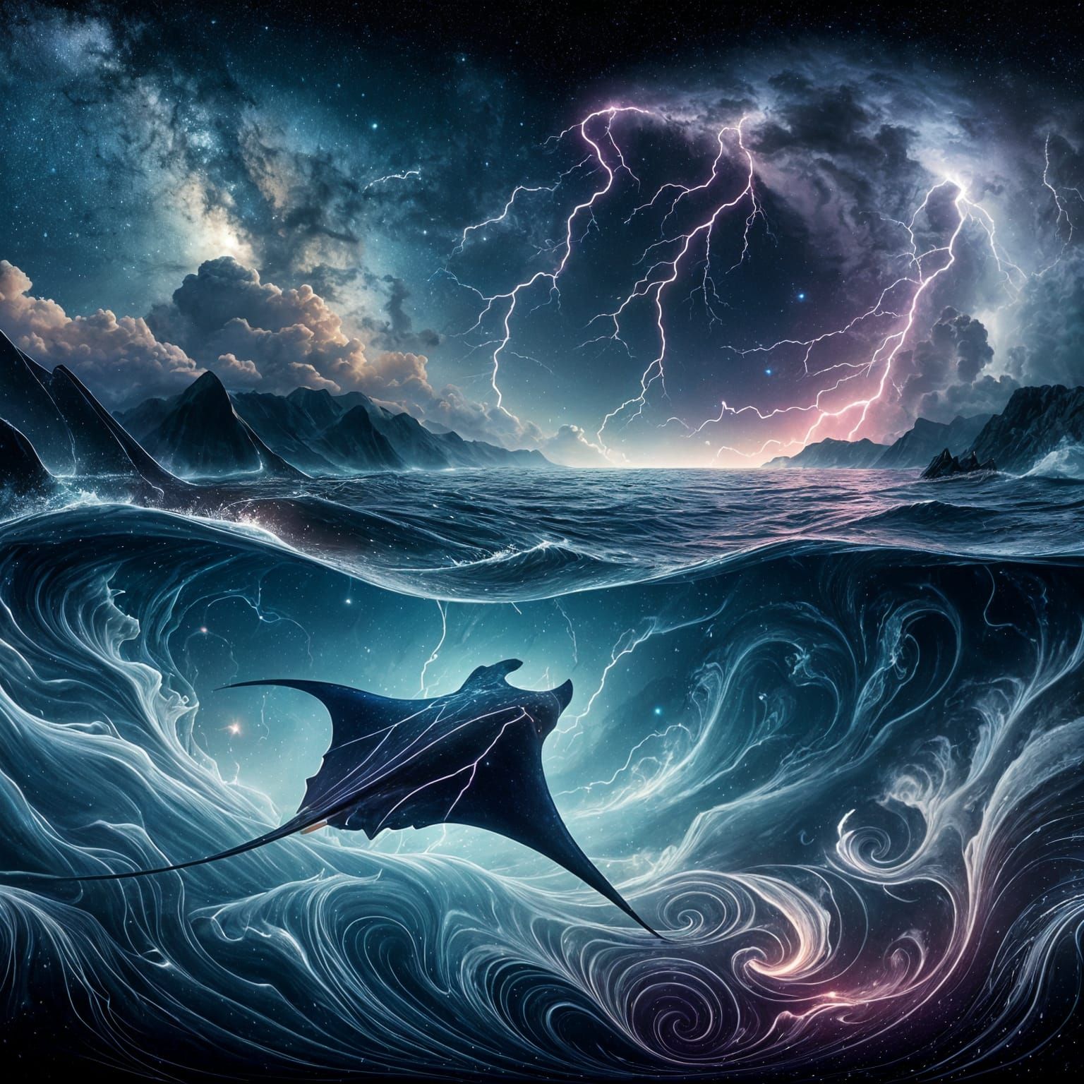 Ethereal Manta Ray in Cosmic Storm