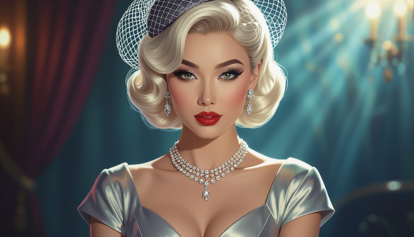 Elegant Woman with Hypnotic Gaze in 1950s Style