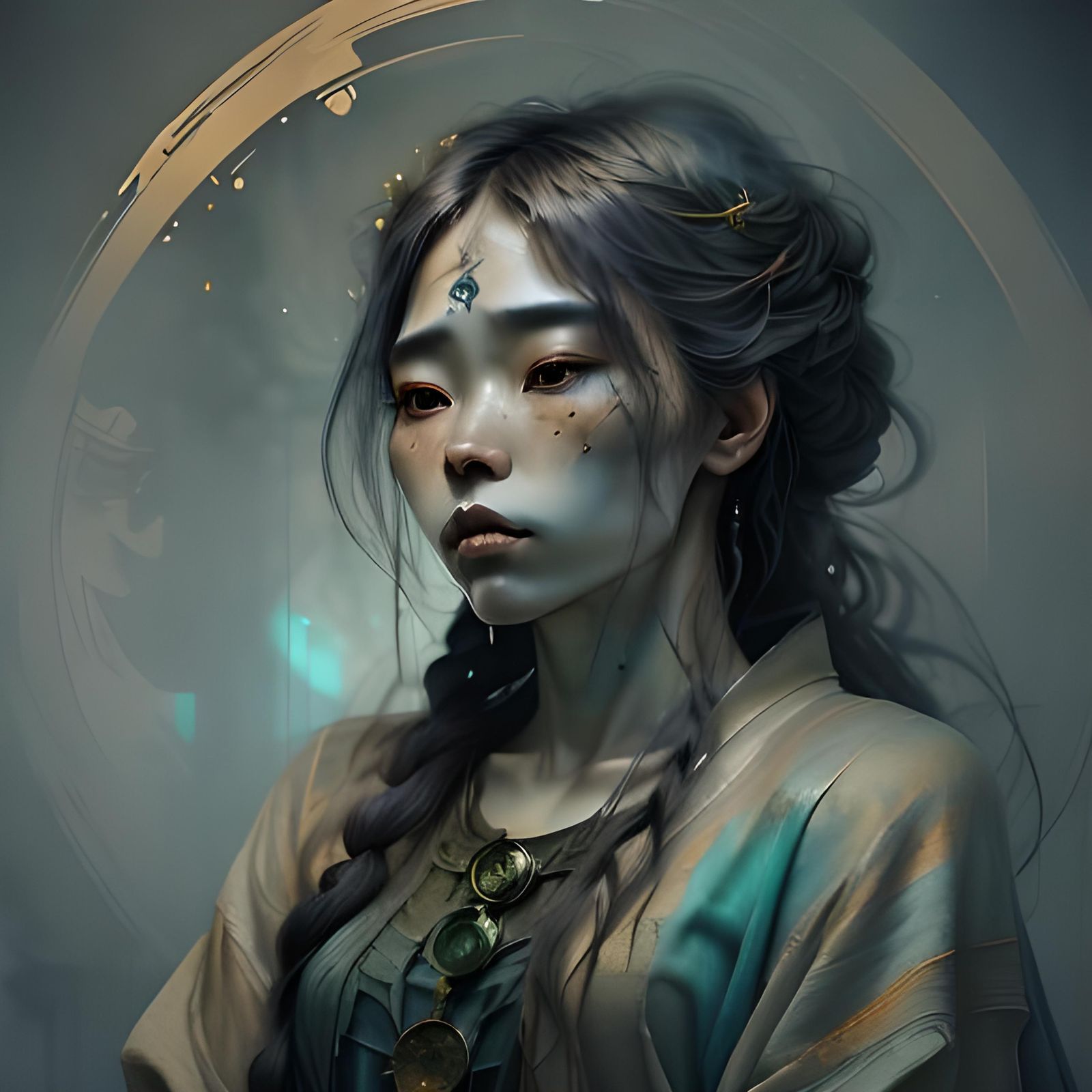 Meditating Asian Woman in Golden Illuminated Concept Art