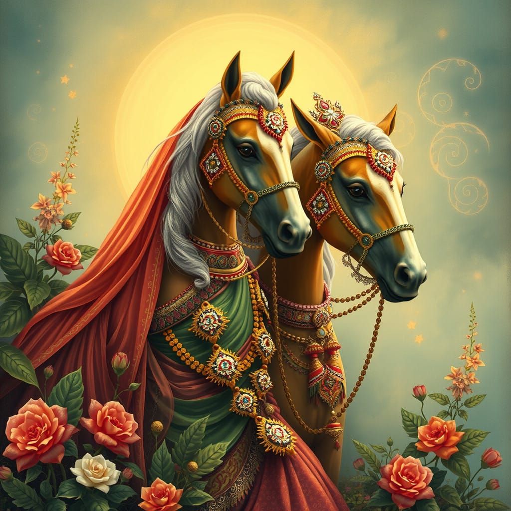 Regal Nag Couple in Resplendent Indian Art