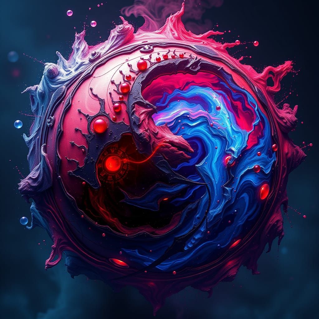 Surreal Yin Yang Orb in Deep Fantasy Colors