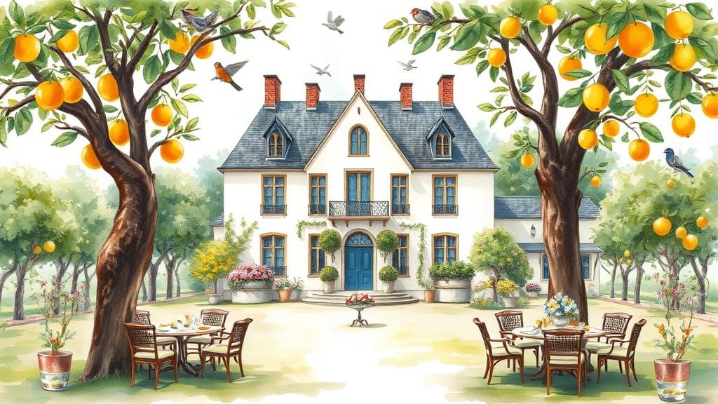 Summer Chateau Party in Watercolor Style