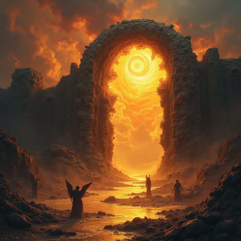 Apocalyptic Angels in Burning Landscape: Dark Fantasy Art