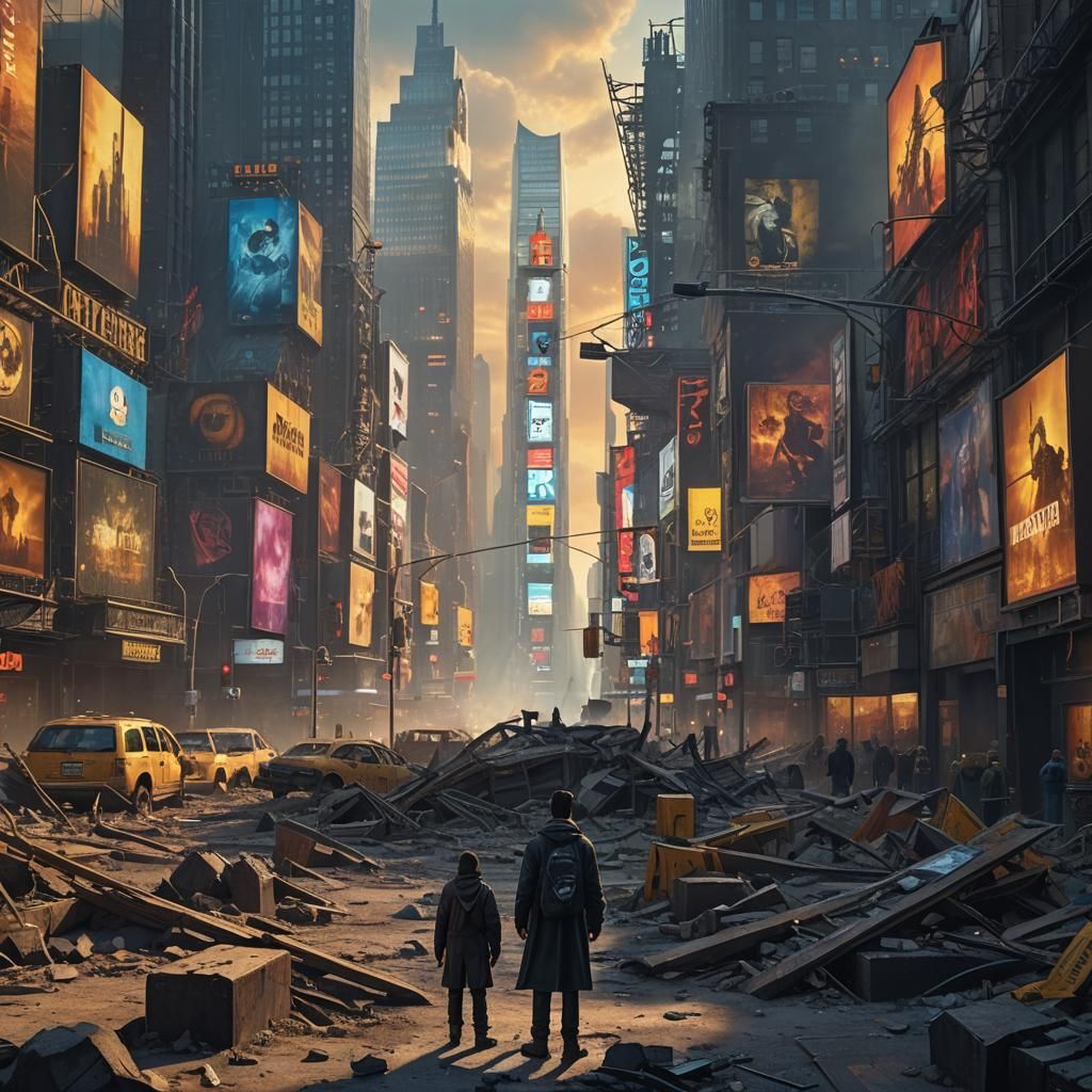 Post-Apocalyptic Times Square: Golden Sunlight and Ruins