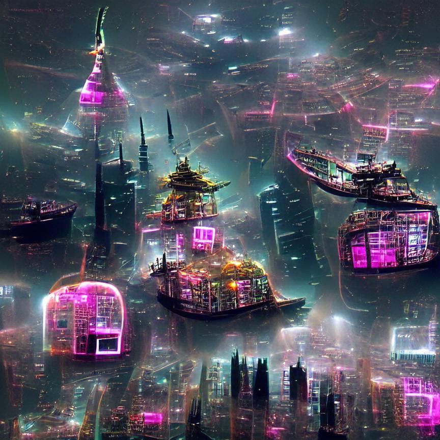 Cyberpunk City Floating in Outer Space