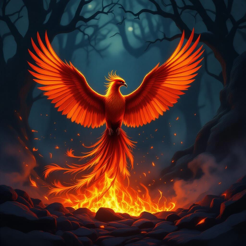 Majestic Phoenix Rises From Fiery Embers