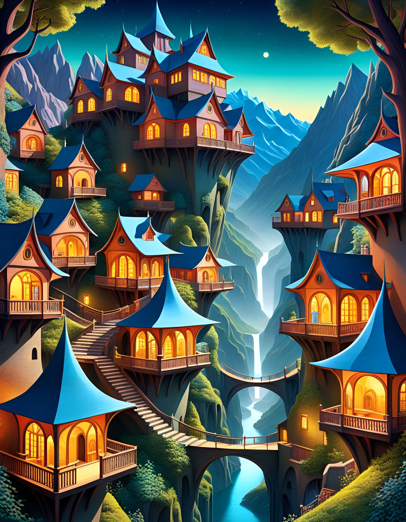 Surreal Fantasy Village with Bizarre Architecture