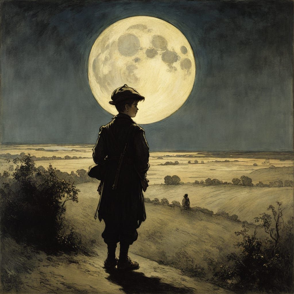Moonlit Boy in a Dreamy Countryside