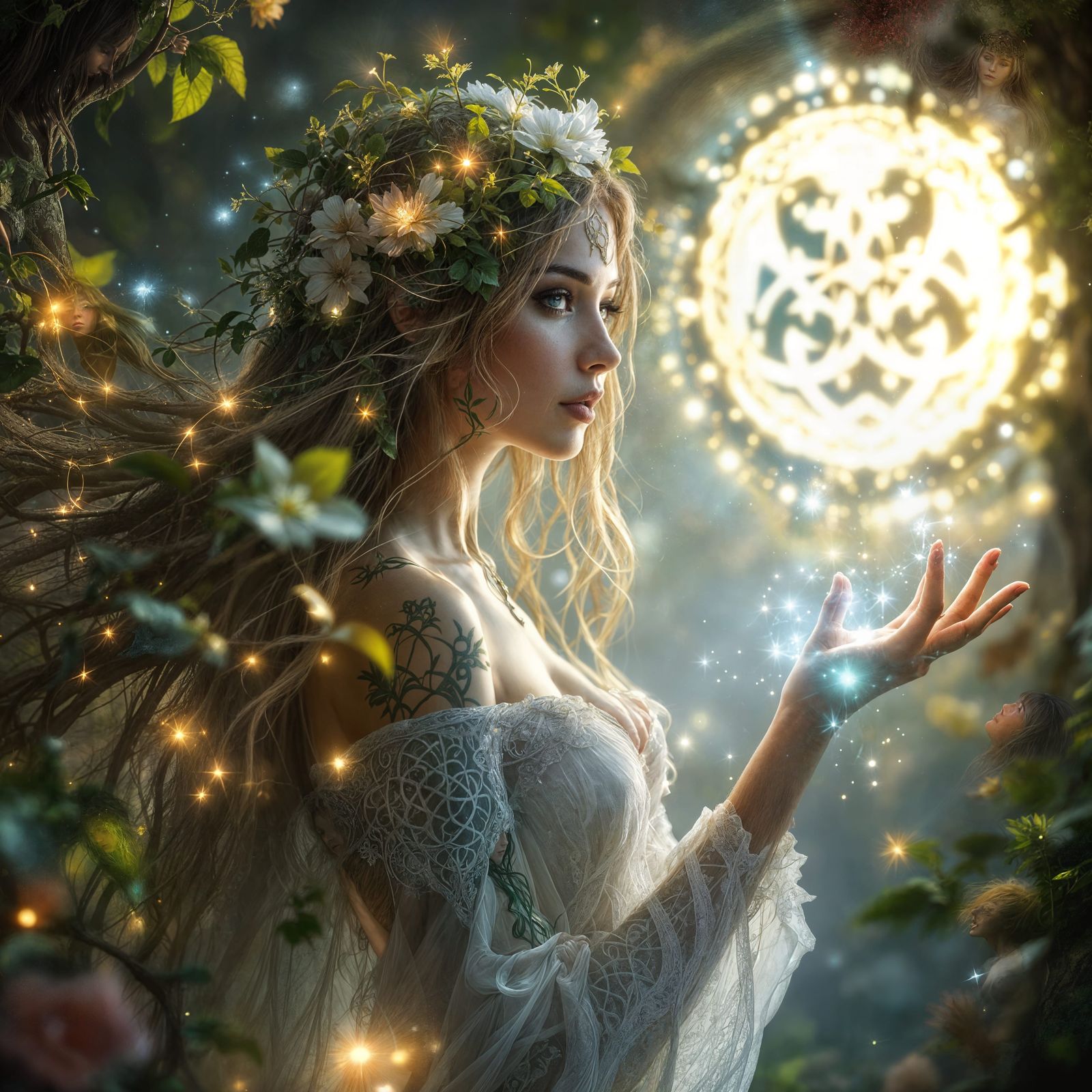 Celtic Goddess Emerges from Portal in Art Nouveau Style