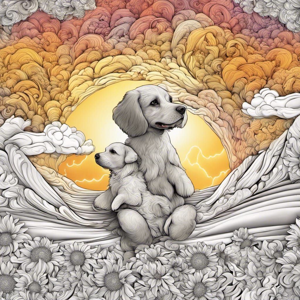 Angel, Puppy, Sunflowers: Abstract Fractal Art
