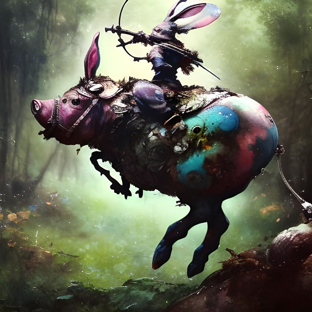 Rabbit warrior on kangaroo forest pig