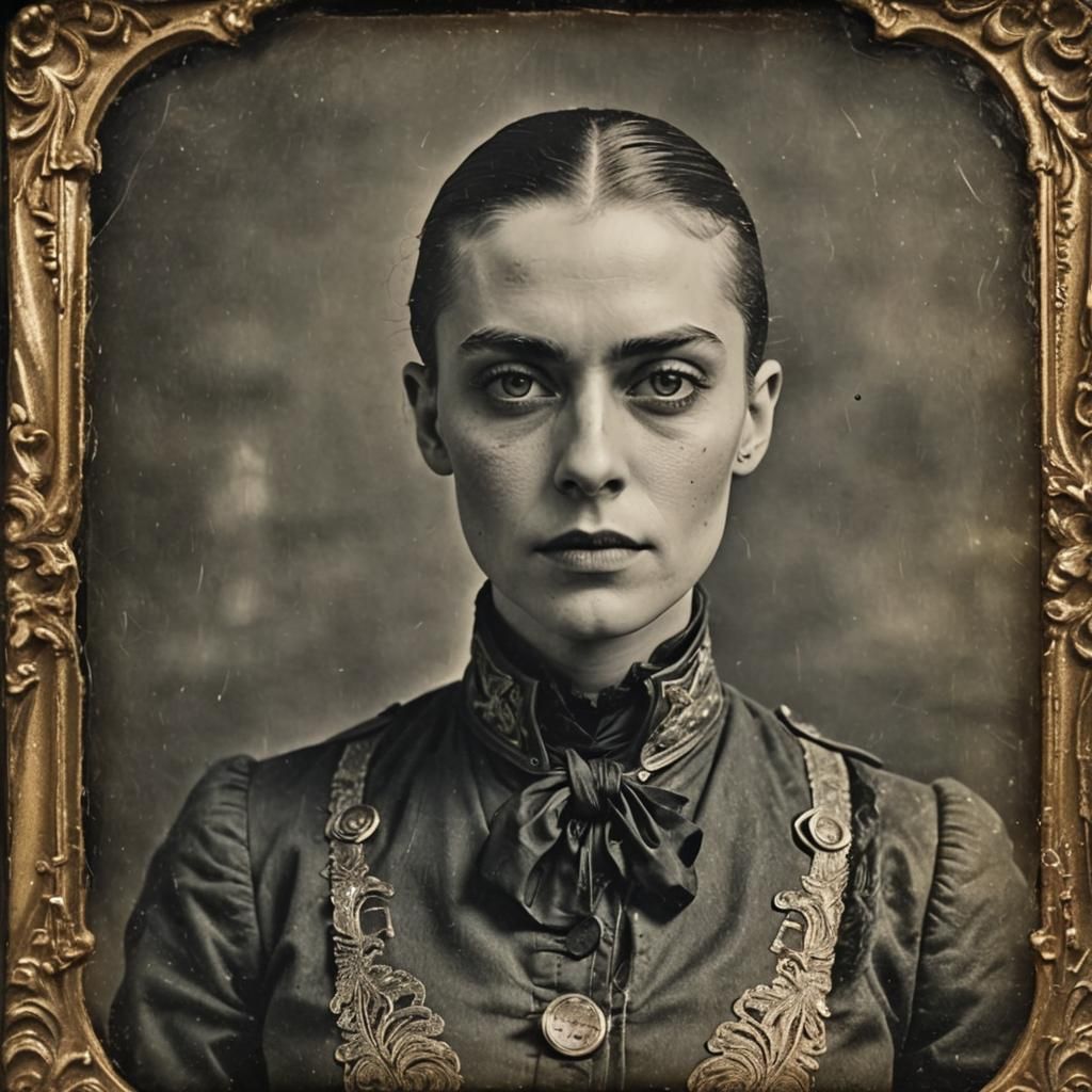 Steampunk Daguerreotype Photo with Neon Accents