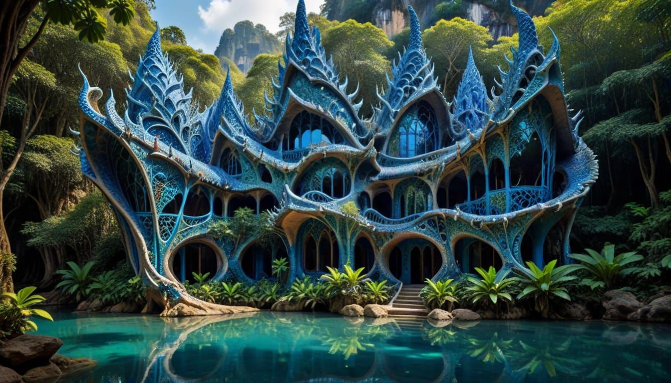 Extravagant elf's lagoon mansion: Blue dominant