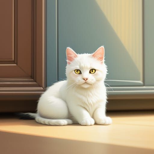 Adorable White Cat in Watercolor Style