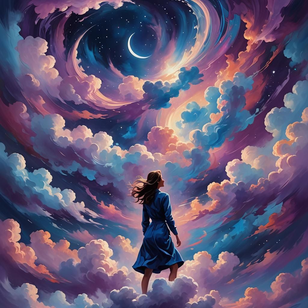 Vorticism Portrait: Woman in Starry Cloudscape