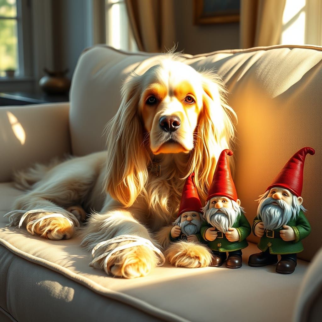 Cocker Spaniel Serenade: Gnomes in a Cozy Living Room