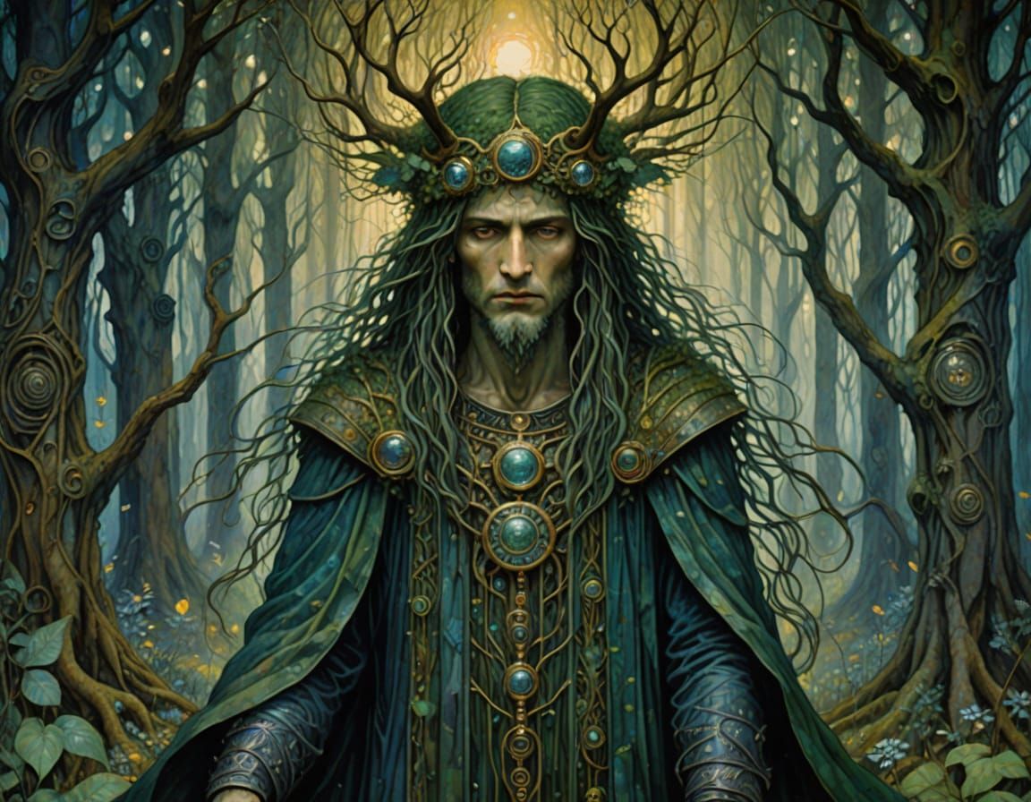 Mystical Druid in a Haunted Forest