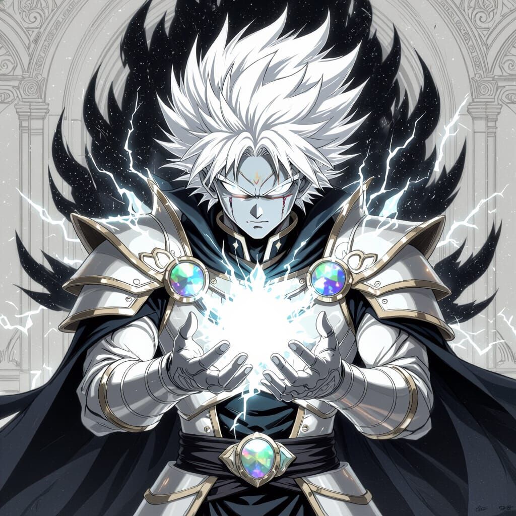 Ghostly Sorcerer in White Inferno, Chalk Art Anime Style