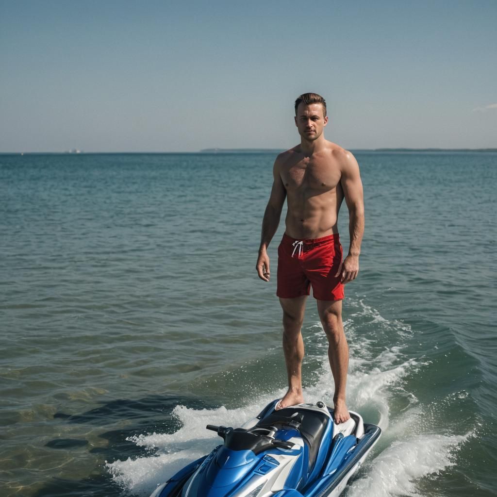 Hyperrealistic Portrait of Boy on Jet Ski