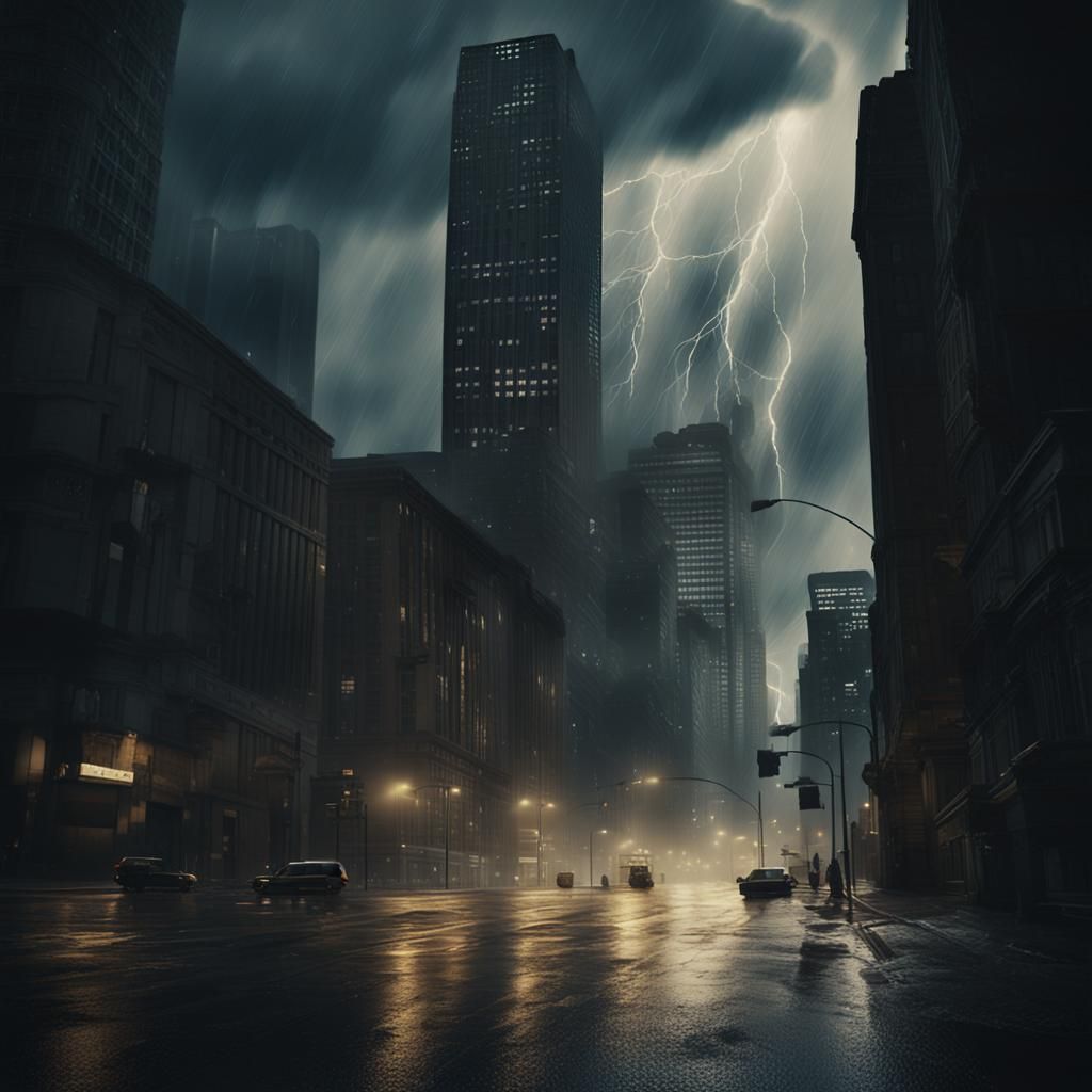 Dramatic City Street During a Hurricane
